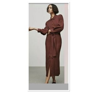 Zara Maroon/Brown Long Sleeve Shirt Dress